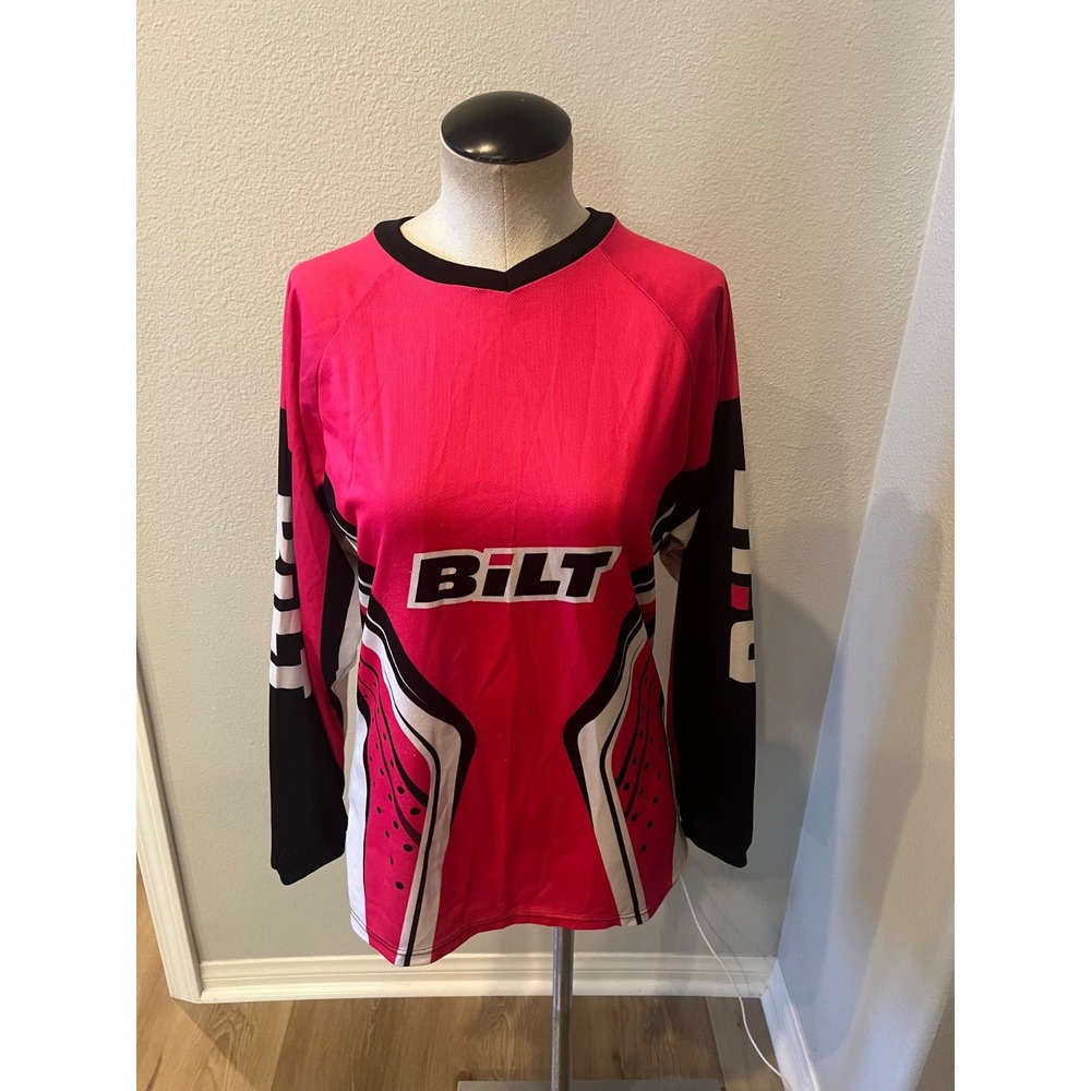 BILT Motocross Jersey Women,s M Pink Black White Long Sleeve MX Dirt Bike Racing